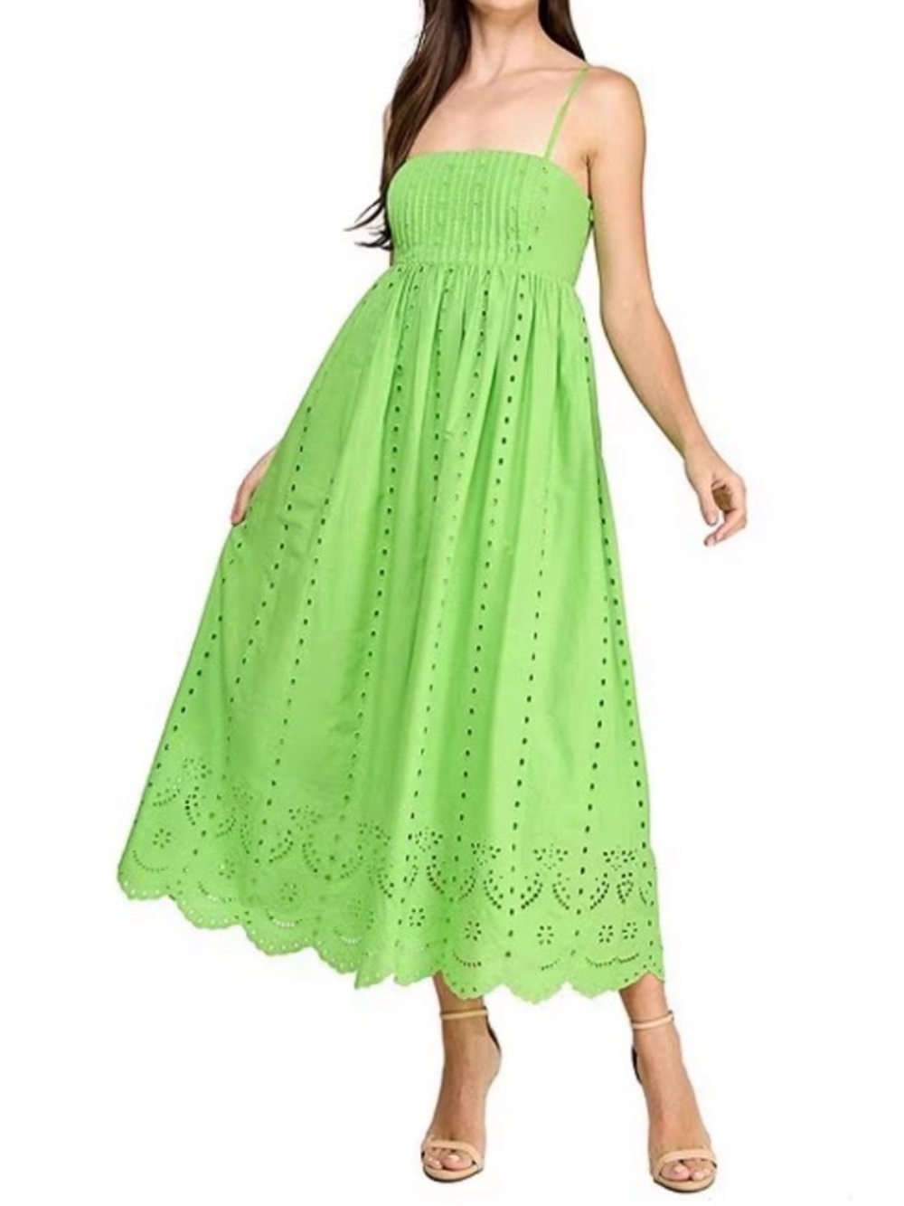 Lime Green Eyelet Midi Dress
